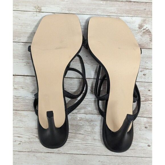 Womens Size US 7 Black Cream Open Toe Slip On Stiletto Strappy Heels - Picture 8 of 10